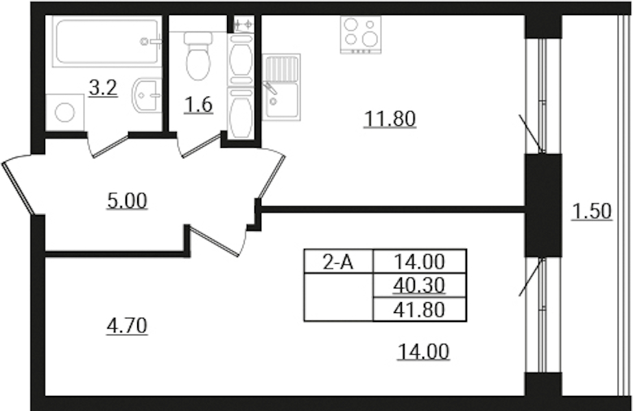 1-комнатная квартира 41.8 м², 6/9 эт., ЖК «Эко Гармония»